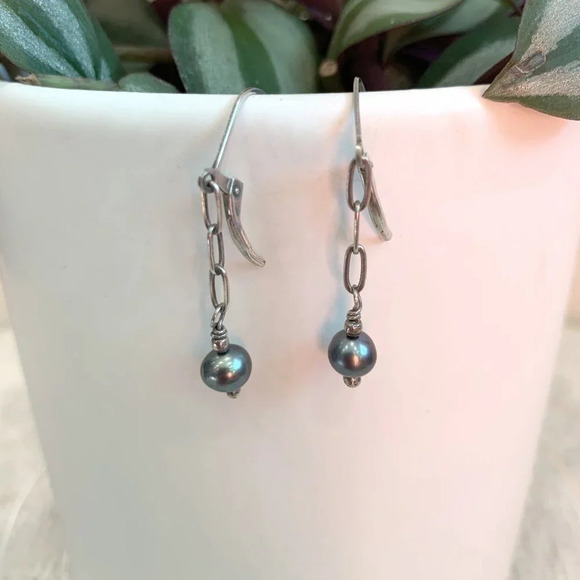 Artisan Jewelry - Handmade One-of-a-Kind Blue Grey Freshwater Pearl Sterling Silver Drop Earrings